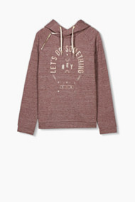Esprit Hoodie met glanzende print, katoen Dark Mauve for Women