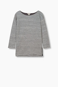 Esprit Zacht, gestreept shirt van doubleface jersey Anthracite for Women