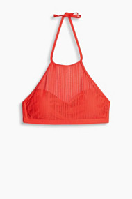 Esprit Gewatteerde haltertop van netmateriaal Coral Orange for Women
