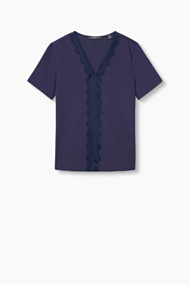 Esprit Gestructureerd stretchshirt met kant Navy for Women
