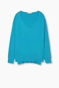 Esprit Fijngebreide casual trui met V-hals Turquoise for Women