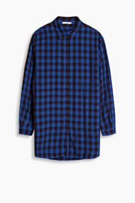 Esprit Lange geruite blouse met print Bright Blue for Women