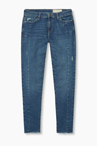 Esprit Kortere, elastische jeans met franjes Blue Medium Washed for Women