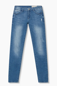 Esprit Stevige stretchjeans met used effecten Blue Light Washed for Women