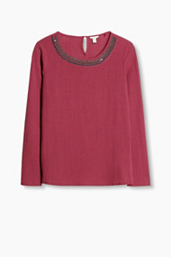 Esprit Crinkle blouse met versierde hals Garnet Red for Women
