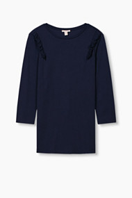 Esprit Zacht, gemêleerd shirt met ruches Navy for Women