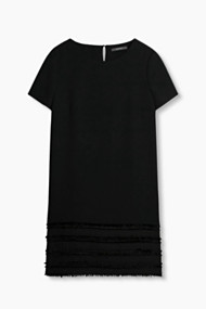 Esprit Crêpe jurk met rafelige zoom Black for Women