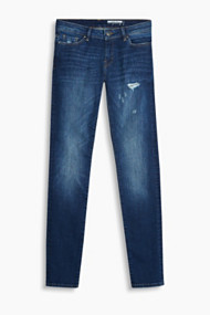 Esprit Stretchjeans met distressed look Blue Medium Washed for Women