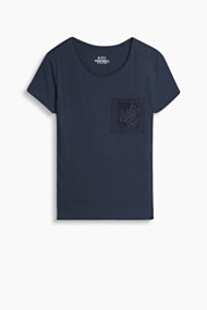 Esprit Katoenen T-shirt met kanten zak Dark Blue for Women