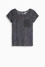 Esprit Burnt-out-shirt met kanten look Anthracite for Women