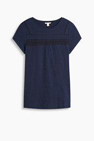 Esprit Shirt met gehaakte kant, 100% katoen Navy for Women
