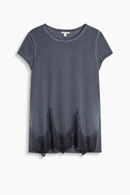 Esprit T-shirt met kantrand, katoenmix Navy for Women