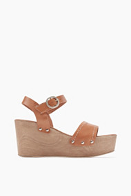Esprit Plateausandalen van leer met sleehak Caramel for Women