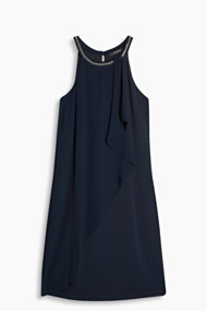 Esprit Soepele jersey jurk met chiffon laagje Navy for Women