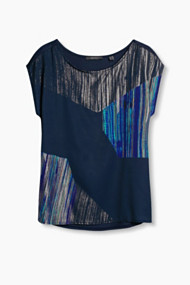 Esprit Topje met crinkle-folieprint, materiaalmix Navy for Women