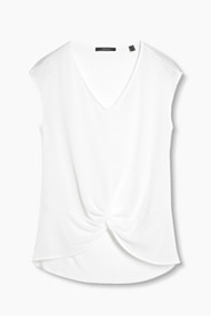 Esprit Top met gedrapeerd detail, materiaalmix Off White for Women