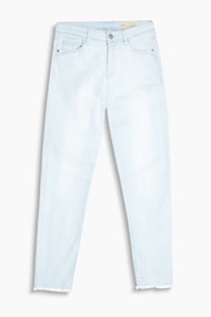 Esprit Cropped stretchjeans met rafelige zoom Blue Light Washed for Women