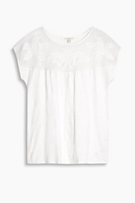 Esprit Slub shirt met netweefsel en applicaties Off White for Women