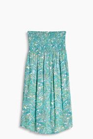 Esprit Soepele jurk met print en gesmokt lijfje Aqua Green for Women