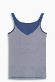 Esprit Gestreepte top met kant, katoen/stretch Petrol Blue for Women