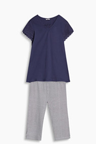 Esprit Pyjama met siergaatjes, 100% katoen Navy for Women