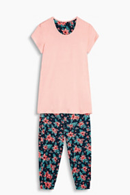 Esprit Pyjama met hibiscusprint, jersey/stretch Navy for Women