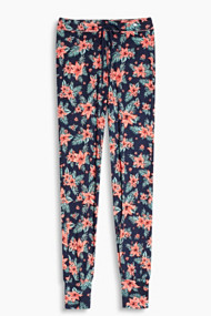 Esprit Broek met hibiscusprint, jersey/stretch Navy for Women