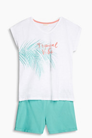 Esprit Pyjama met tropische print, 100% katoen White for Women