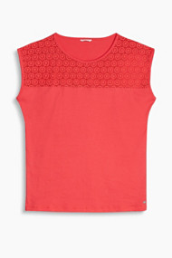 Esprit Shirt met kanten inzet, 100% katoen Red for Women