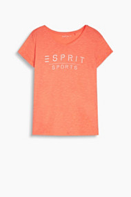 Esprit Soepel shirt met V-hals en logoprint Salmon for Women