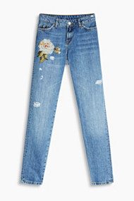 Esprit Jeans met borduursel en destroyed look Blue Medium Washed for Women