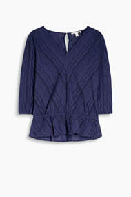 Esprit Blouse met gaatjesborduursel, katoen Navy for Women
