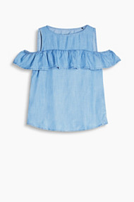 Esprit Blouse met cut-out, zomers denim Blue Light Washed for Women