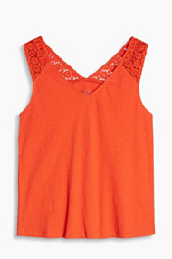 Esprit Top met kant, 100% katoen Orange Red for Women