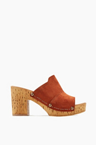 Esprit Leren clogs met zool in kurklook Rust Brown for Women