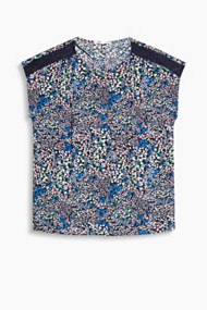Esprit Fijne printed blouse met kanten schouders Navy for Women