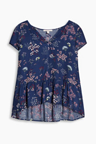 Esprit Fijne printed blouse, volant aan de zoom Navy for Women