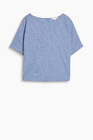 Esprit Boxy blouse met vichyruitjes, linnenmix Bright Blue for Women