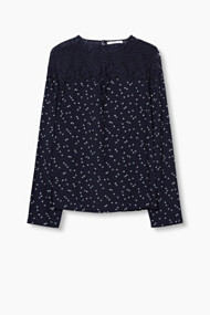 Esprit Soepele blouse met kanten inzet Navy for Women