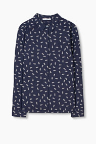 Esprit Blouse met turn-up mouwen en print Navy for Women