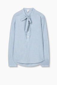 Esprit Zachte blouse met strik, 100% katoen Light Blue for Women