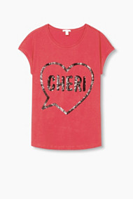Esprit T-shirt met pailletten, 100% katoen Red for Women