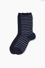 Esprit 2 paar sokken, effen en gestreept Marine for Women