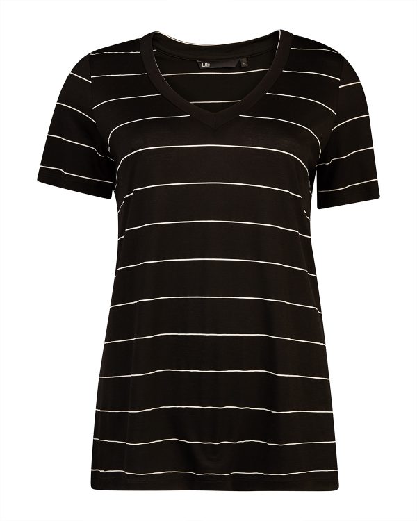 Dames lyocell stripe v-neck t-shirt