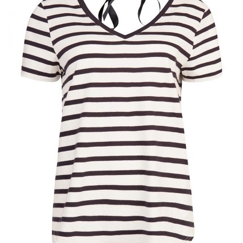Dames jersey stripe bowtie top