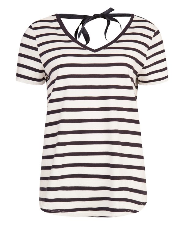 Dames jersey stripe bowtie top