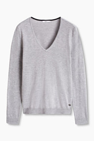 Esprit Basic, fijngebreide trui met V-hals Grey for Women