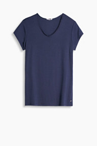 Esprit Elastisch shirt met kant aan de hals Navy for Women